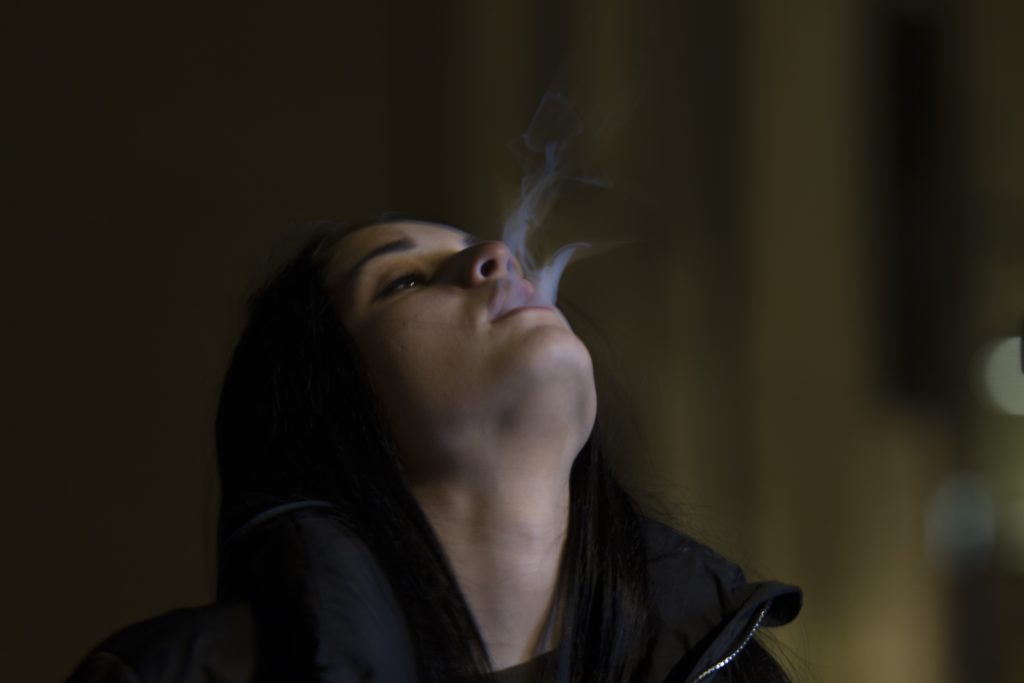 Woman smoking marijuana