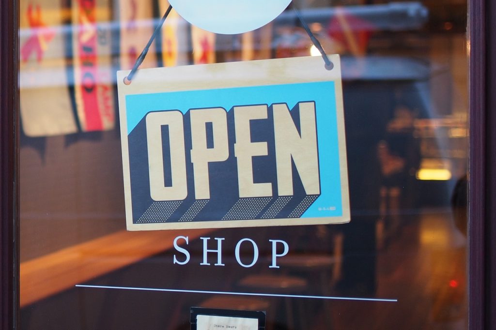 Shop shows open sign after cannabis legalization in Canada.