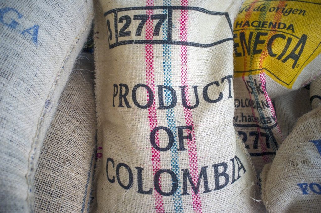 A bag showing "product of Colombia" representing Medcann's medical cannabis business