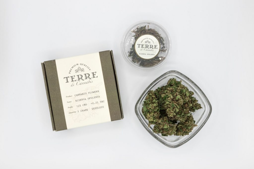 a small bowl of cannabis, with two branded cannabis products, representing the future of the cannabis industry in 2020