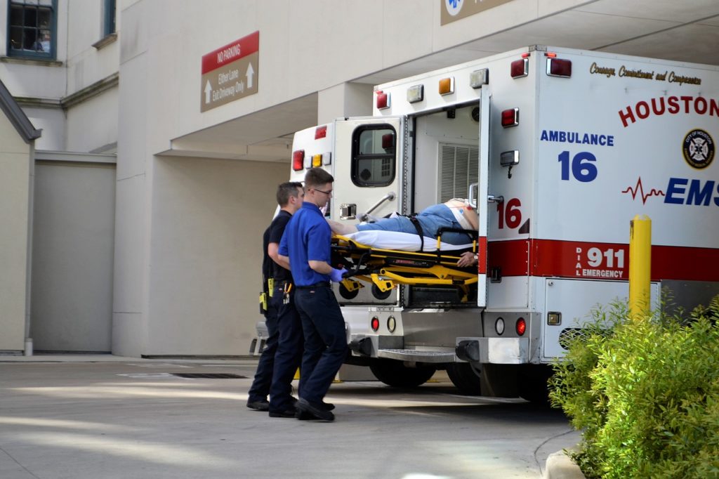 an ambulance and paramedic representing the link between cannabis and heart attacks