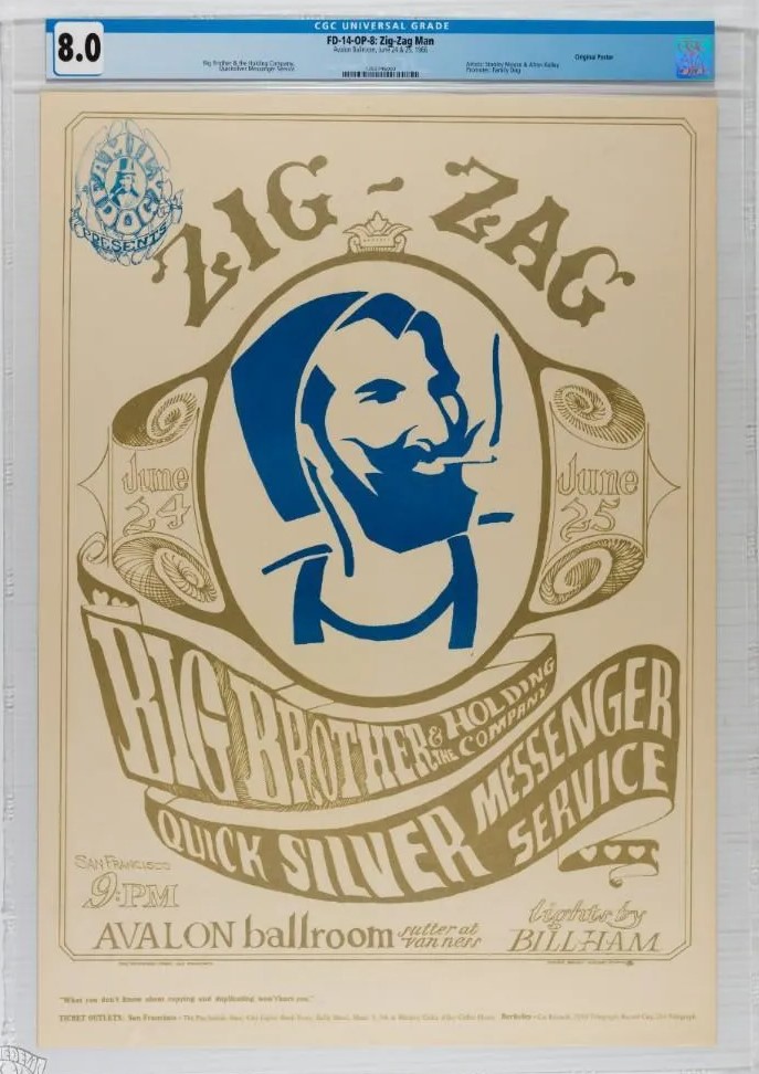 Big Brother & The Holding Company (Janis Joplin), and Quicksilver Messenger Service poster inspired by Zig-Zag